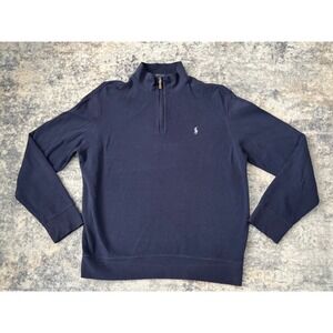 Polo Ralph Lauren Mens Navy Blue Quarter Zip Pullover Sweatshirt Size L Pony